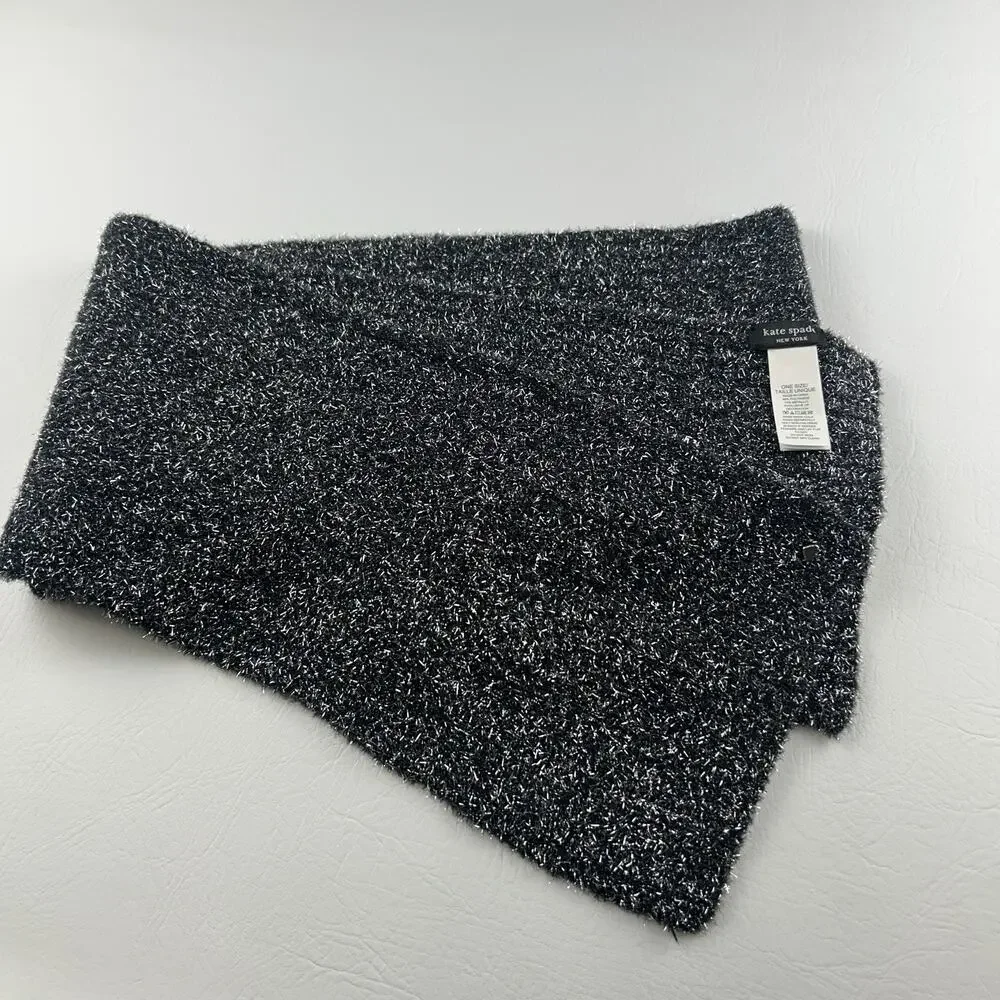 Kate Spade New York Black Metallic Knit Scarf and hat Women’s Soft Winter